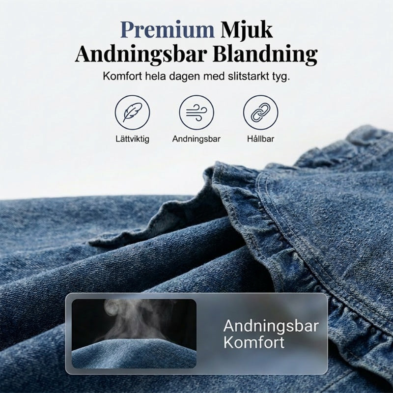 ☀️ 50 % RABATT!!  Dam Denimjacka med Volang & Öppen Framsida🌿✅