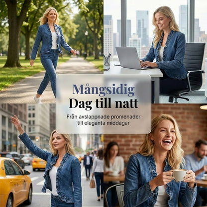 ☀️ 50 % RABATT!!  Dam Denimjacka med Volang & Öppen Framsida🌿✅