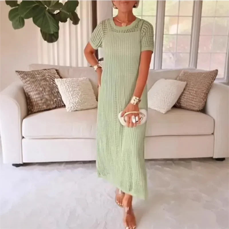 Women's Eyelet Crochet Maxi 2 Piece Dress Sets