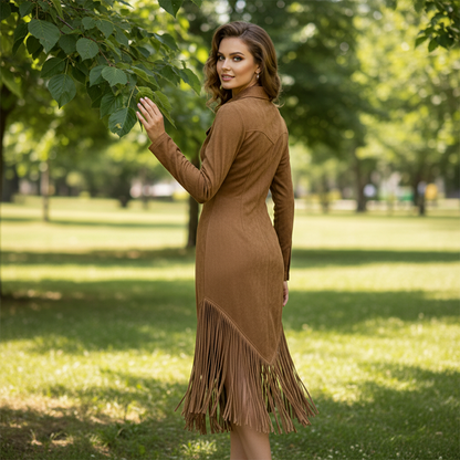 Western-Fransen-Kleid mit Reißverschluss und Midilänge