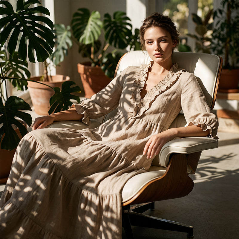 👗 50% RABATT NU! 🌸 Dam Volang V-ringad Nivåklänning – Luftig Komfort & Feminin Charm – Perfekt för Soliga Dagar & Alla Tillfällen ☀️
