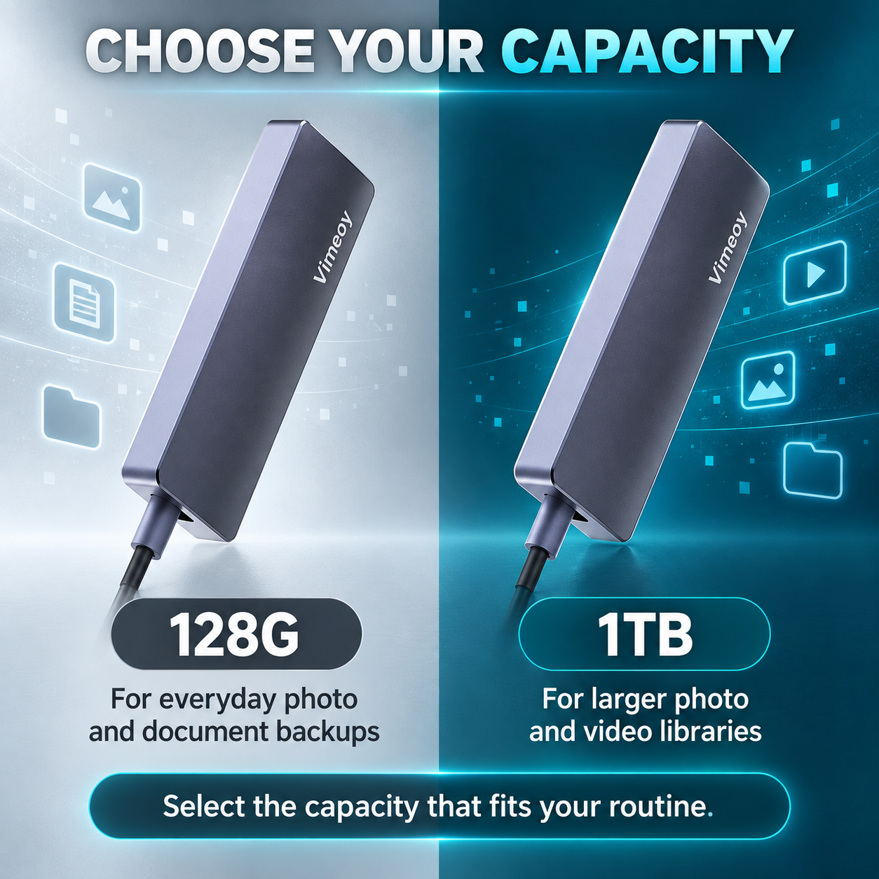 Vimeoy 128G and 1TB capacity options