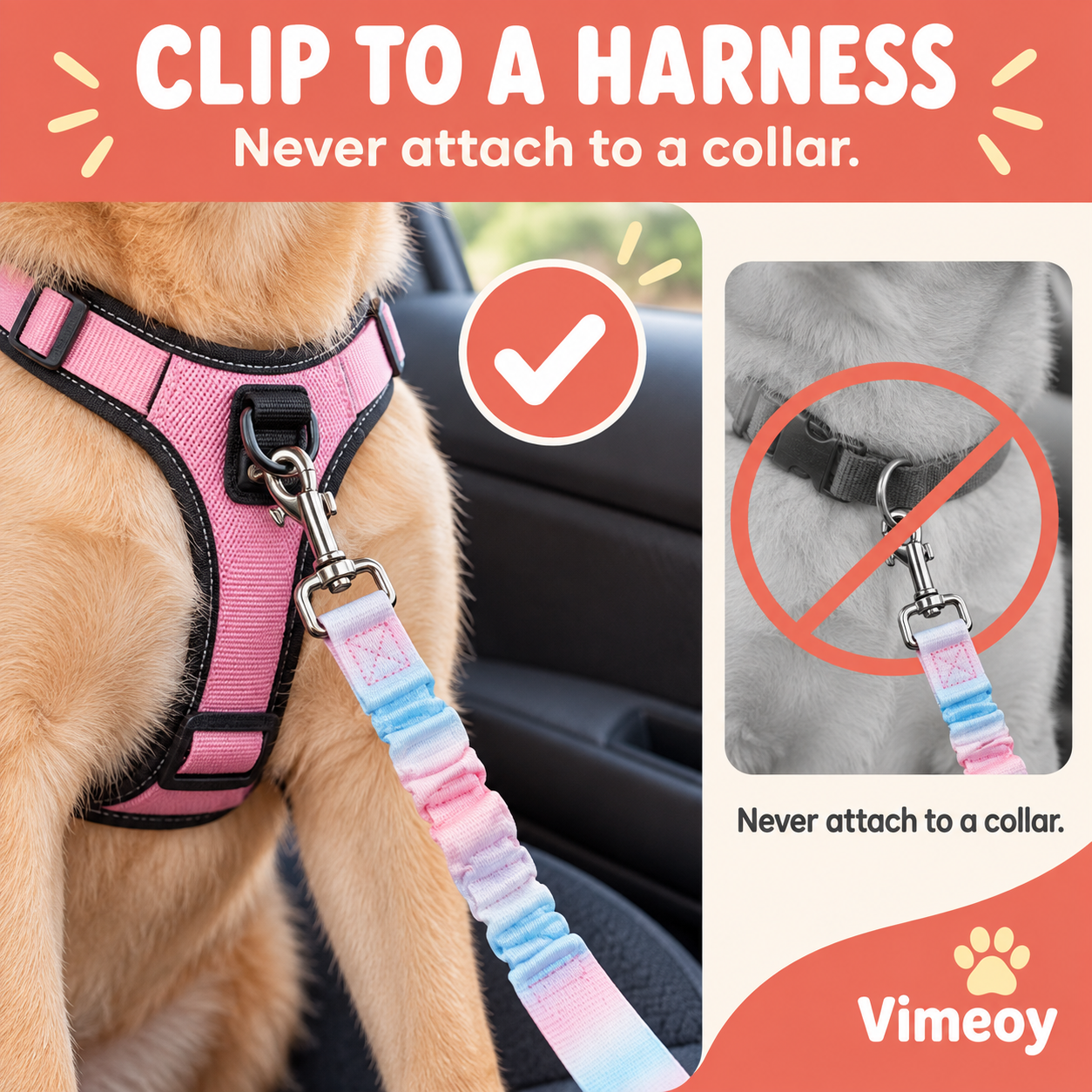 Harness connection guidance for the Vimeoy pet car belt